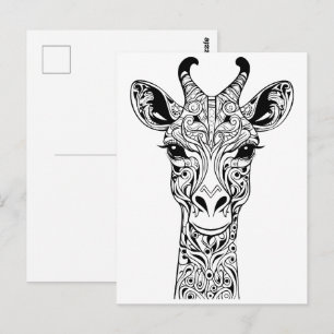 Postal Dibujo de garabato de cabeza de jirafa. Dibujo de 