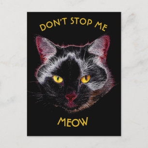 Postal Dibujo de gato morado negro con ojos amarillos