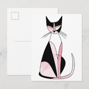 Postal Dibujo de gato simétrico minimalista