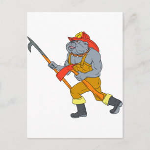 Postal Dibujo de hacha de bomberos de bulldog