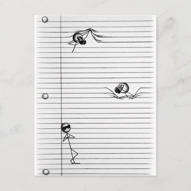 Postal Dibujo de imágenes de palos y espías en líneas (Anverso)