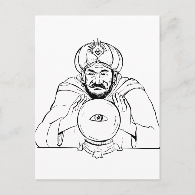 Postal Dibujo de la bola de cristal del adivino (Anverso)