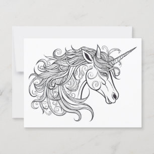 Postal Dibujo de la cabeza de Unicornio