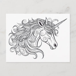 Postal Dibujo de la cabeza de Unicornio