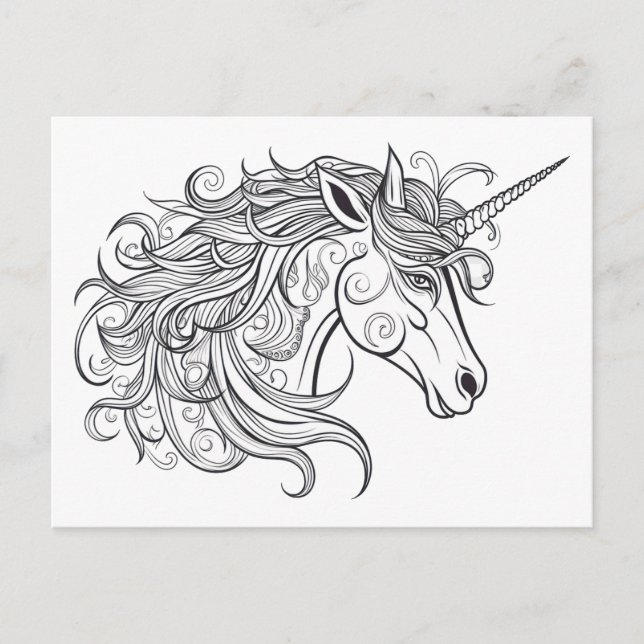 Postal Dibujo de la cabeza de Unicornio (Anverso)