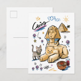 Postal Dibujo de la Esfinge de El Cairo Egipto