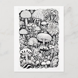 Postal Dibujo de la línea de hongos