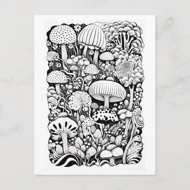 Postal Dibujo de la línea de hongos (Anverso)