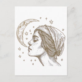 Postal Dibujo de la mujer y la luna