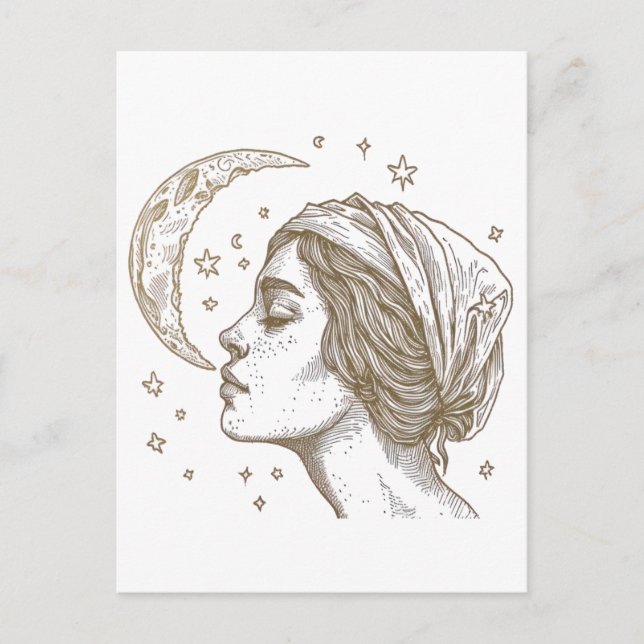 Postal Dibujo de la mujer y la luna (Anverso)