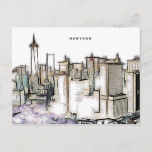 Postal Dibujo de la silueta de la ciudad de Nueva York en