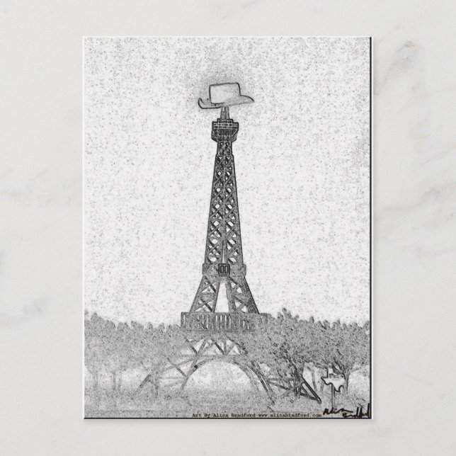 Postal Dibujo de la Torre Eiffel de Texas en París (Anverso)