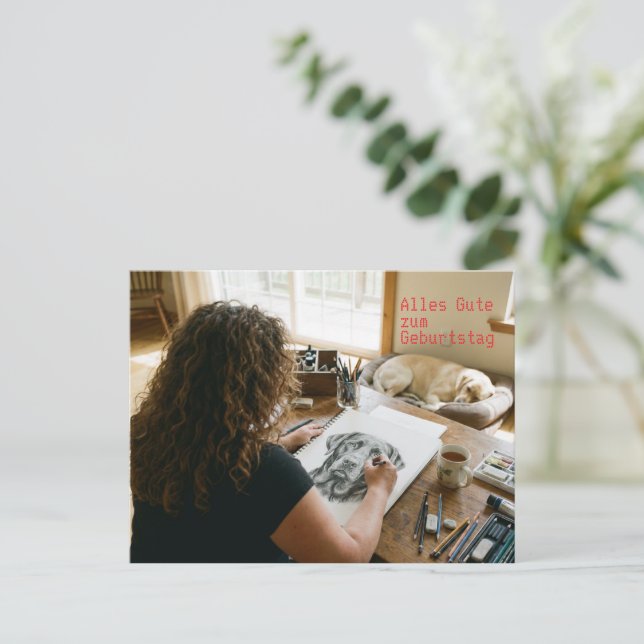 Postal Dibujo de Labrador de cumpleaños  (Anverso de pie)