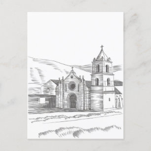 Postal Dibujo de lápiz de la misión San Carlos Borromeo d