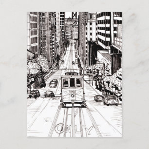 Postal Dibujo de lápiz y lápiz de la ciudad de San Franci