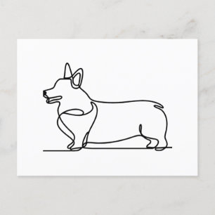 Postal Dibujo de línea de corgi