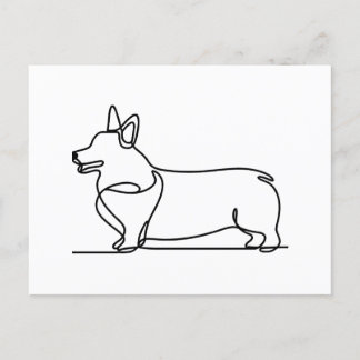 Postal Dibujo de línea de corgi