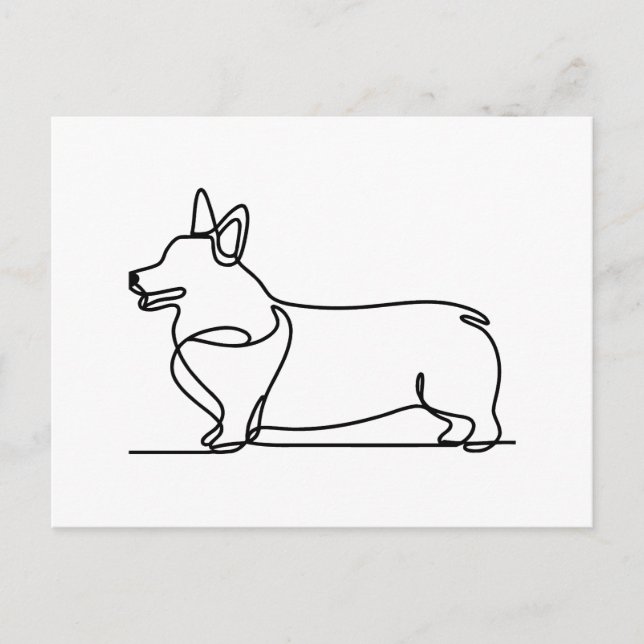Postal Dibujo de línea de corgi (Anverso)