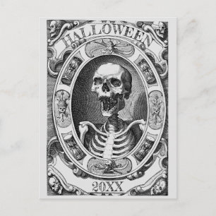 Postal Dibujo de línea de esqueleto gótico personalizado
