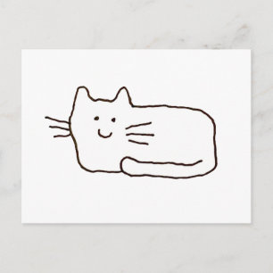 Postal Dibujo de línea de gato de dibujos animados