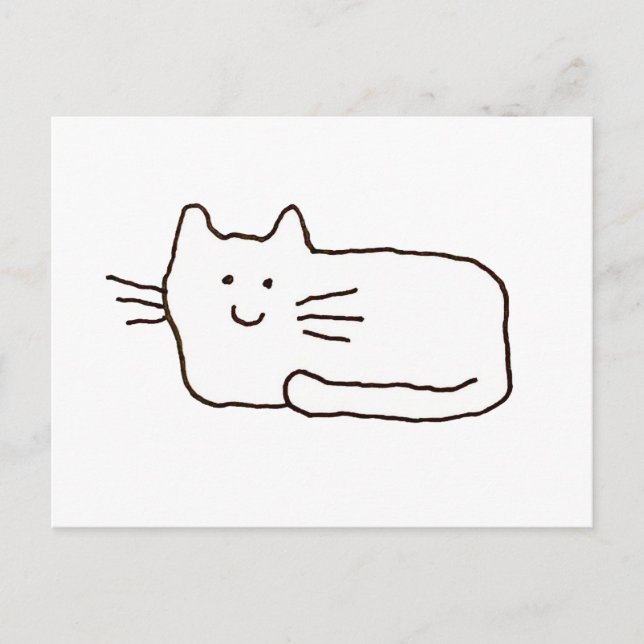 Postal Dibujo de línea de gato de dibujos animados (Anverso)