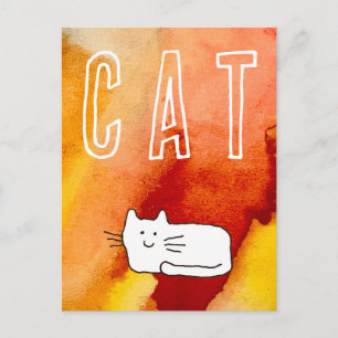 Postal Dibujo de línea de gato de dibujos animados