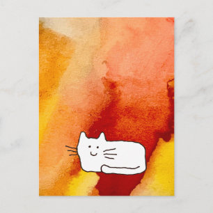 Postal Dibujo de línea de gato de dibujos animados