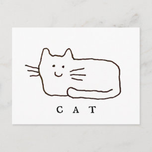 Postal Dibujo de línea de gato de dibujos animados