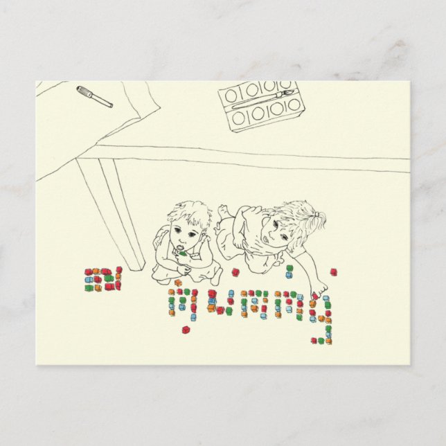 Postal Dibujo de línea de ladrillo de mamá divertida para (Anverso)