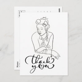 Postal DIBUJO DE LÍNEA de Mujer de los años 40 Gracias 