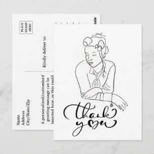Postal DIBUJO DE LÍNEA de Mujer de los años 40 Gracias 
