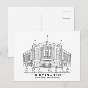 Postal Dibujo de línea del edificio Selfridges de Birming