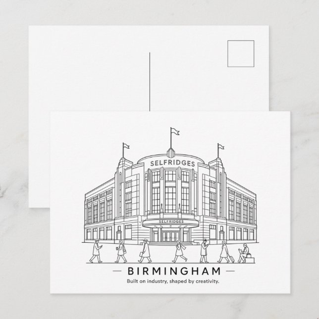 Postal Dibujo de línea del edificio Selfridges de Birming (Anverso / Reverso)