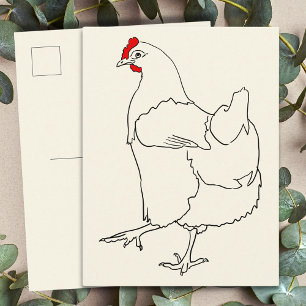 Postal Dibujo de línea divertida de pollo bailando lindo 