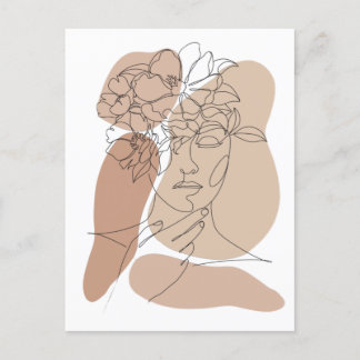 Postal Dibujo de línea facial sintético de Boho