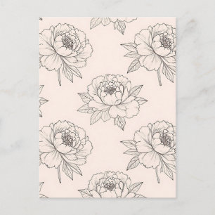 Postal Dibujo de línea floral de peonía suave