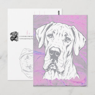 Postal Dibujo de línea retrato cabeza de Gran Danés gris