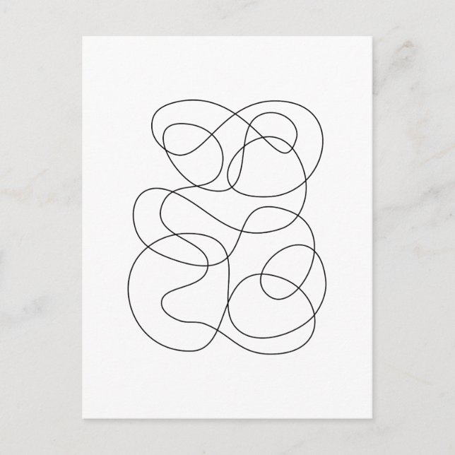 Postal Dibujo de líneas abstractas contemporáneas en blan (Anverso)
