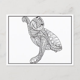 Postal Dibujo de líneas de tortuga marina pequeña