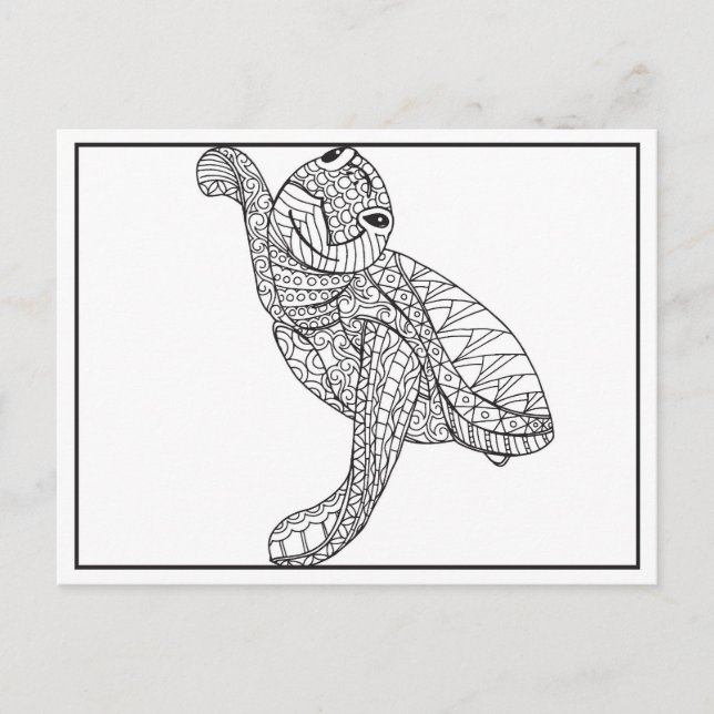 Postal Dibujo de líneas de tortuga marina pequeña (Anverso)