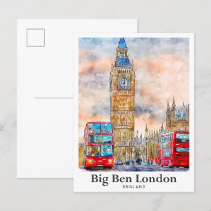 Postal Dibujo de mano de boceto acuático Big Ben London