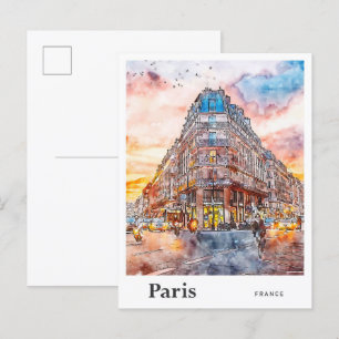 Postal Dibujo de mano de dibujo acuático de París Francia