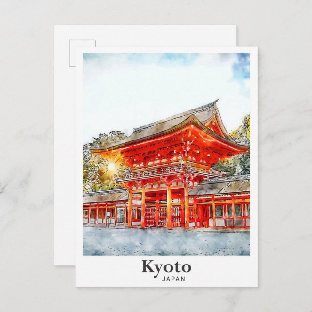 Postal Dibujo de mano de un esbozo de acuarela de Kyoto e (Anverso / Reverso)