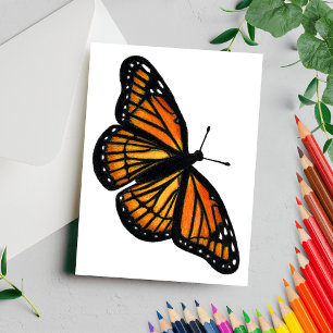 Postal Dibujo de Mariposa Monarca a Lápiz de Color