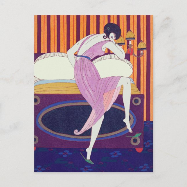 Postal Dibujo de moda Art Deco por George Barbier (Anverso)