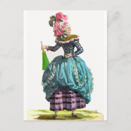 Postal Dibujo de moda francés de la regencia púrpura y az