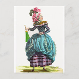 Postal Dibujo de moda francés de la regencia púrpura y az