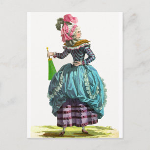 Postal Dibujo de moda francés de la regencia púrpura y az