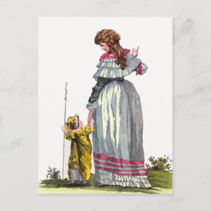 Postal Dibujo de moda regencia bonita de madre e hijo