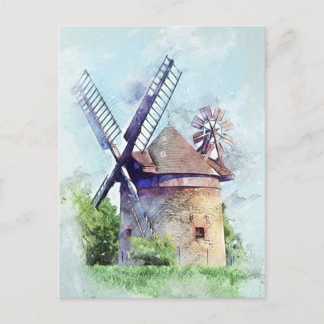 Postal Dibujo de molino de viento (Anverso)